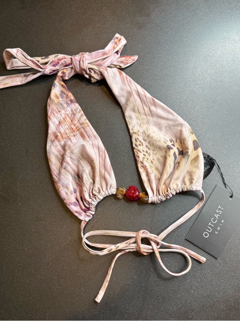 NWT Outcast Tigan Bikini Top Desert Panthera Halter Beaded Swim Top